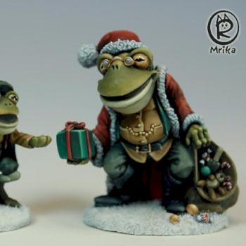 Santa Frog and Tadpole Timmy by mrika