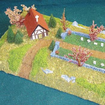 Country Church & Graveyard...(10mm)...game play piece by Cat Dancer