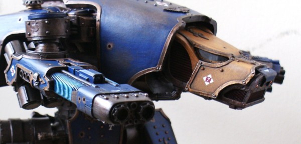 close up forgeworld warhound titan head and weapon by bamcky2k